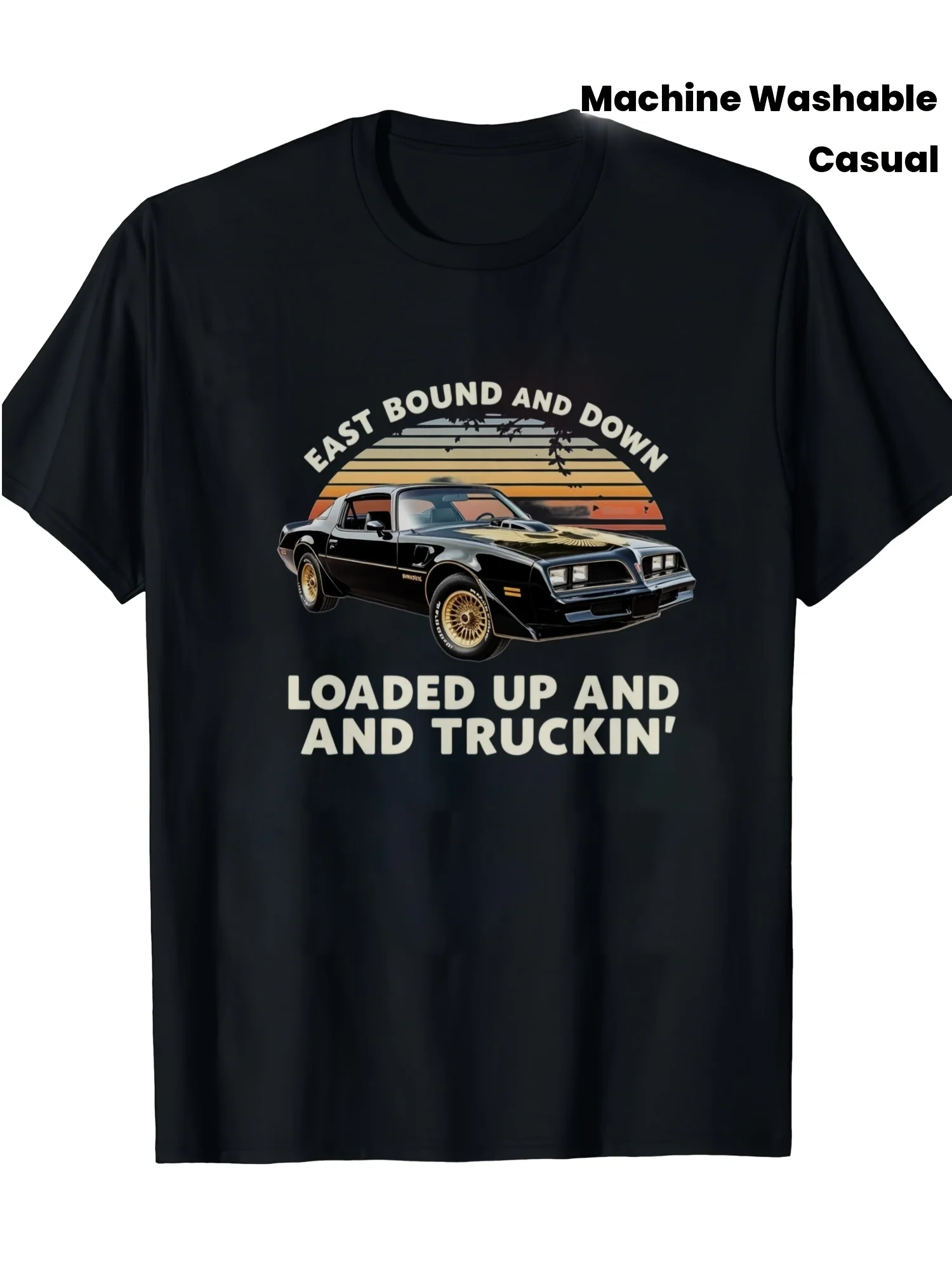 East Bound Men Vintage 1977 Bandit Truck Graphic T-Shirt Heavy Cargo Tee with Classic Cabover Truck Design Black T-Shirt