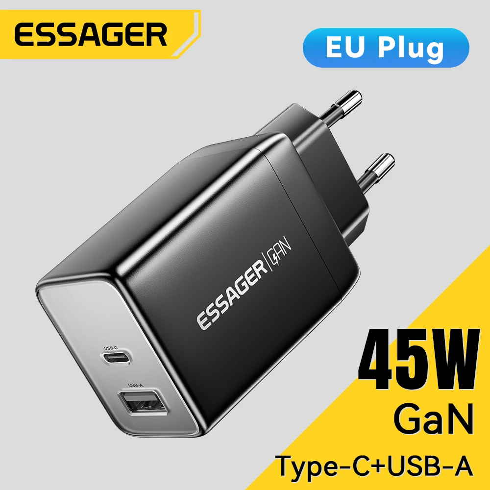 

Essager GaN 45W USB Charger PD QC 3.0 Type C Fast Charger Quick Charger For iPhone 16 15 14 Pro Travel Charger for Samsung S24