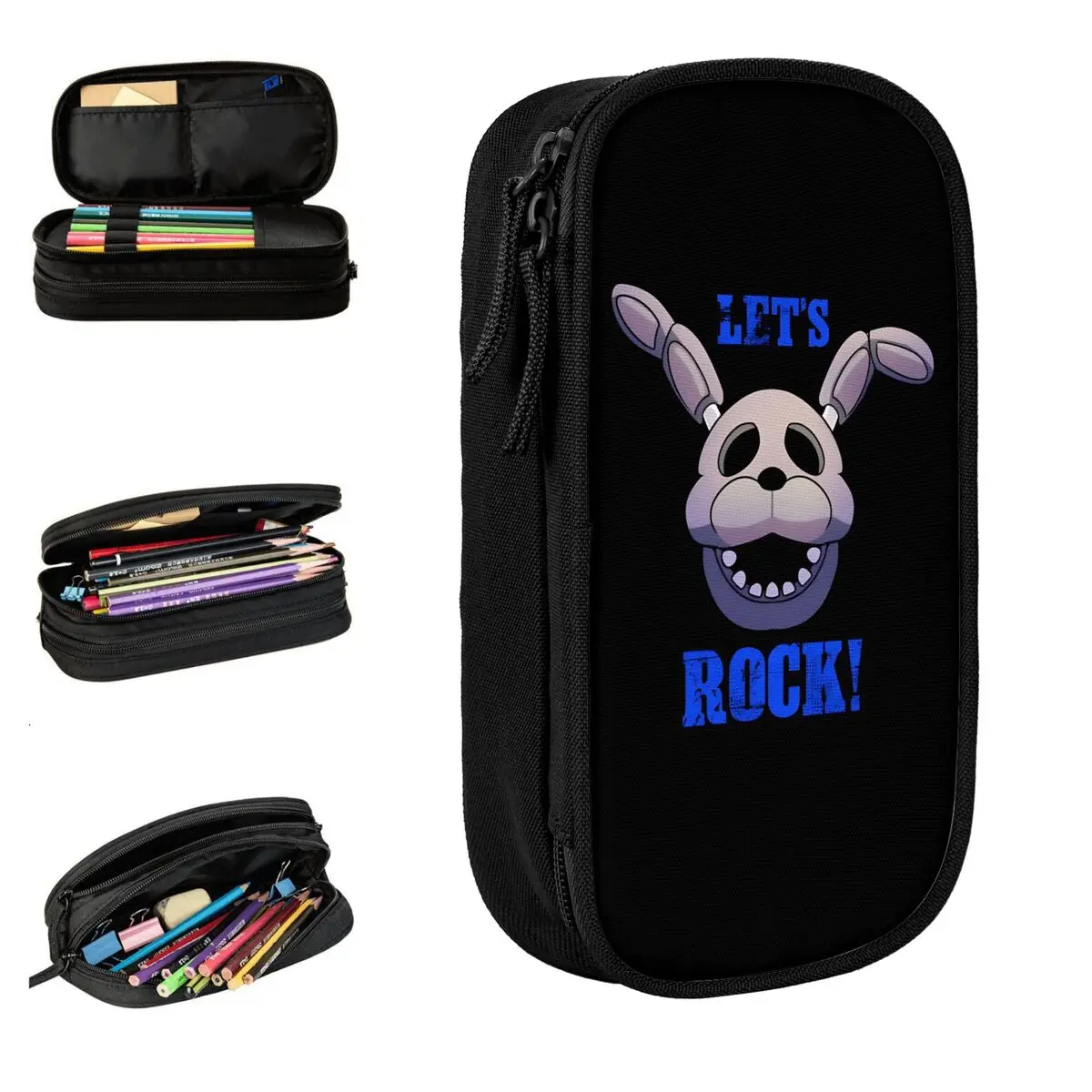 fnaf-at-freddys-bonnie-let's-rock-estojo-de-lapis-bolsa-de-caneta-estudante-grande-capacidade-estudantes-escolares-estojos-de-lapis-cosmeticos