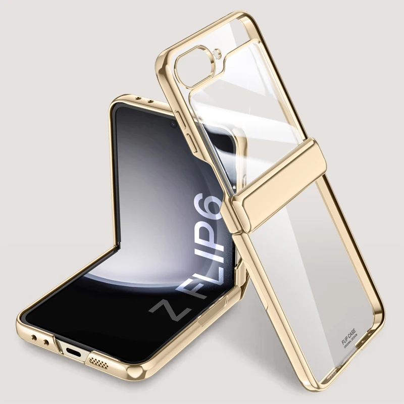 Electroplated Transparent Folding Hinge For Samsung Galaxy Z Flip 6 Case With Mirror Film All Inclusive Shockproof Hard Cover