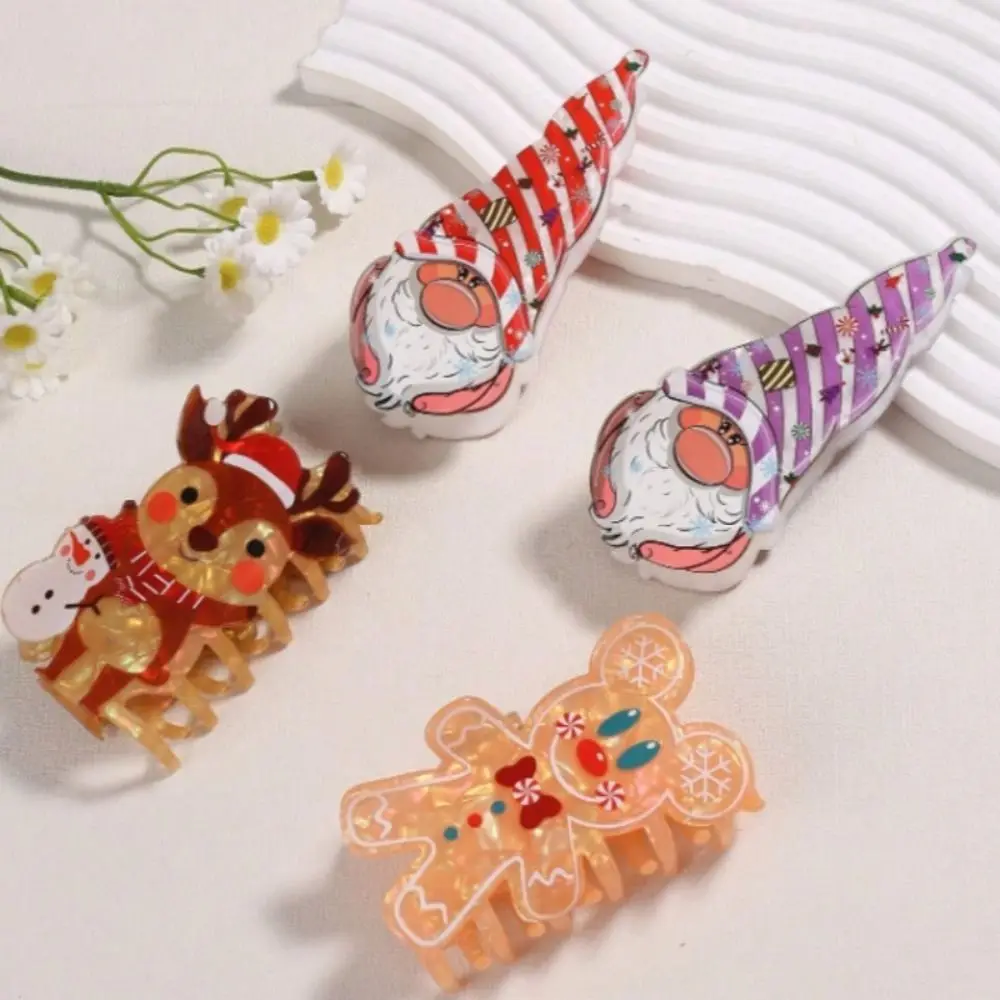 Fashion Elk Christmas Hair Claw Snowman Cartoon Santa Claus Hair Clip Headdress Cute Xmas Grab Clip Girl