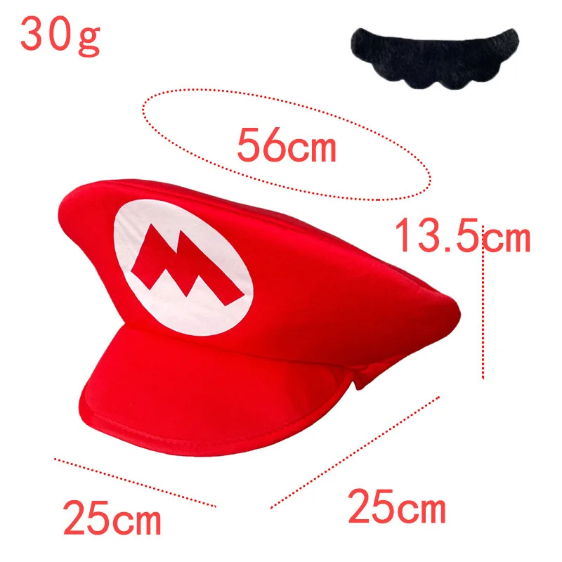 Super Mario Red Green Cap White Gloves Cosplay Cartoon Hats with Moustache Unisex Caps Cos Props Party Costumes Accessories
