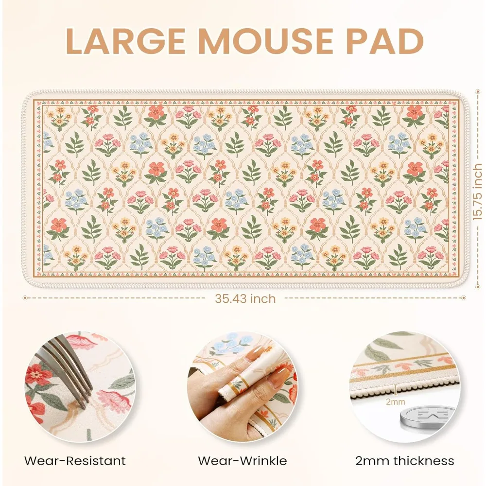 Large Mouse Pads, Floral Table Mats, Anti-Slip Desktop Computer Game Accessories, Suitable for Families and Gamers, Washable