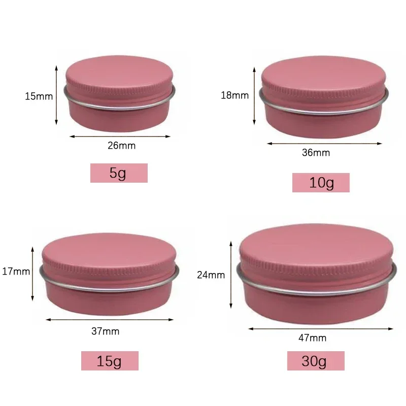 50Pcs 5/10/15/30g Aluminum Tin Jars Empty Candle Pot Lip Balm Cosmetic Container Pink Metal Spice Jar Skincare Refillable Bottle