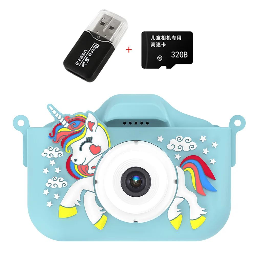 Kids Mini Camera Cartoon Unicorn Toys For Girls Boys Birthday Gifts 4800W HD Dual Camera With 32G SD Card Record Life Camera