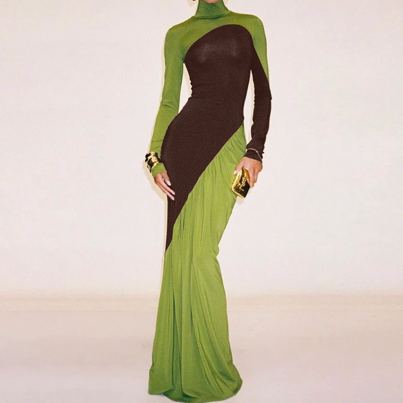 

2026 new fashion creative street color matching high waist slim dress women