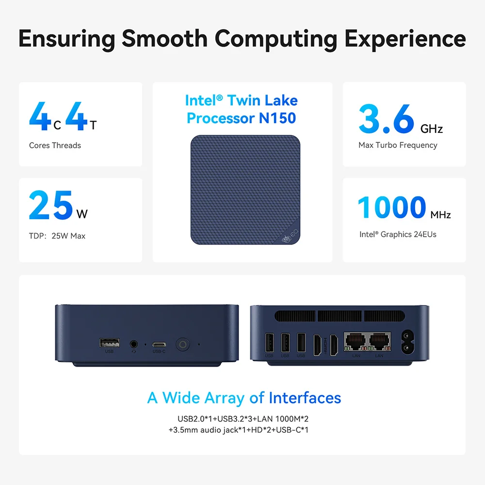 Beelink EQ14 Intel Twin Lake-N150 Max Turbo 3.6GHz DDR4 3200MHz เดสก์ท็อปคอมพิวเตอร์สํานักงาน VS Mini S12 Pro N100 GK3V T8 Pro N200