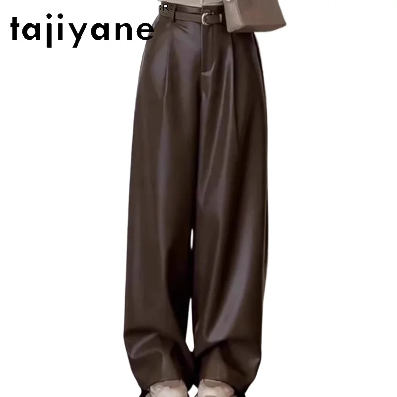 

TAJIYANE Real Sheepskin Genuine Leather Pants Women Luxury 2024 Autumn Winter Clothes Baggy Wide Leg Trousers Womens Брюки