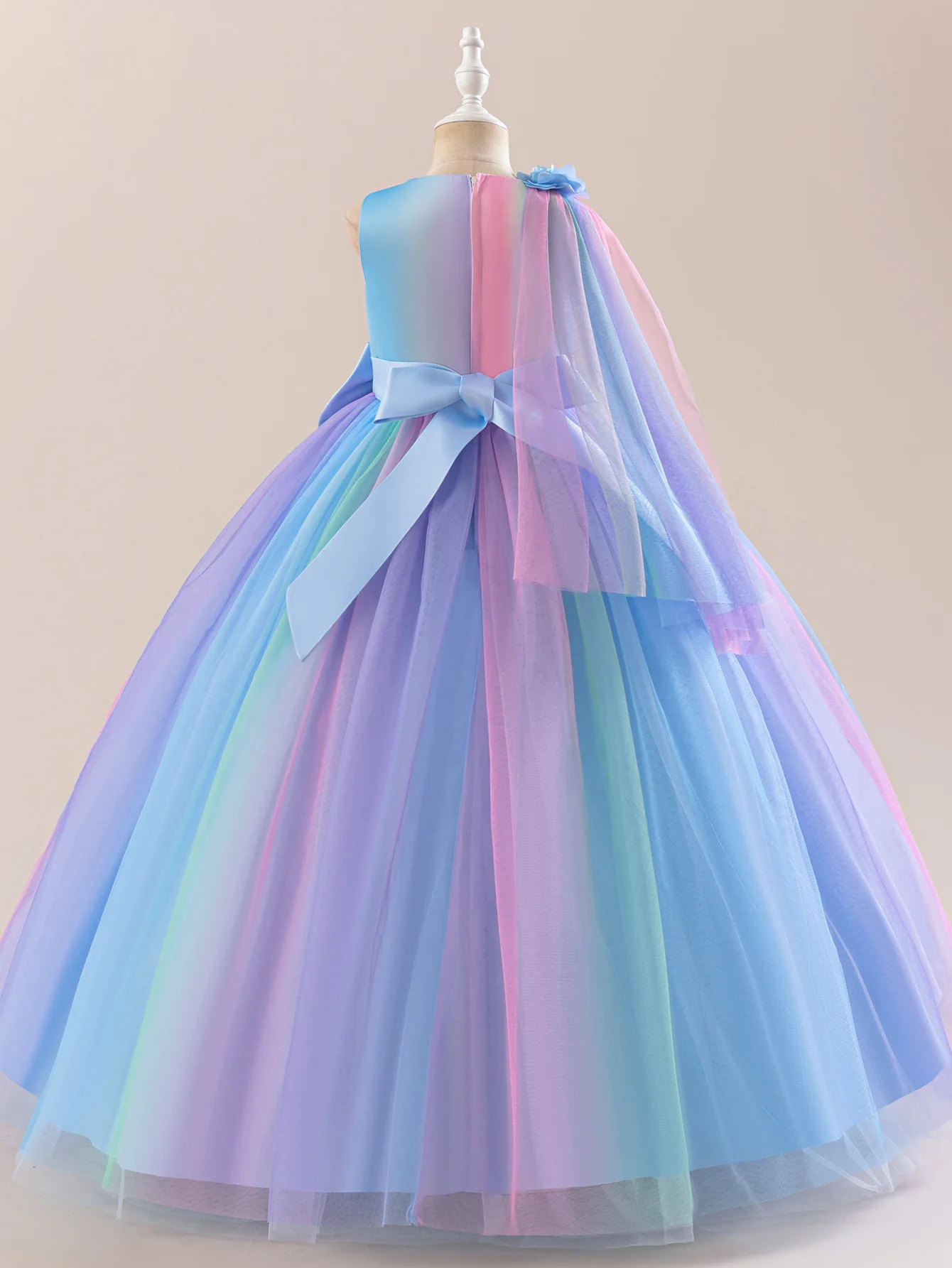 Rainbow Mesh Girls Elegant Bridesmaid Party Dress Kids Wedding Birthday Princess Evening Gown 10 12 Years