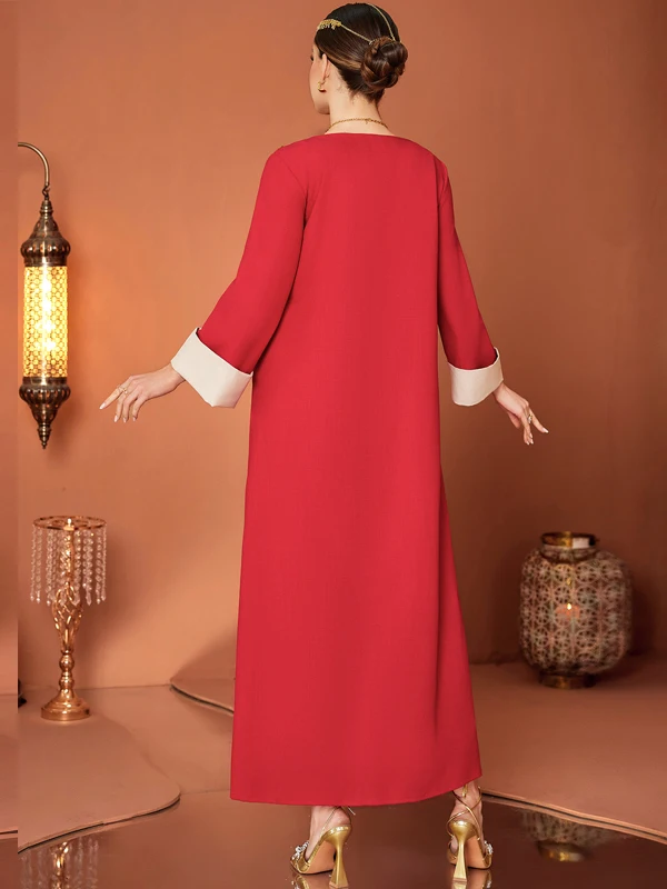 Rétro v-ne dubaï longue Dr rouge longue Sve ample arabe cousu à la main diamant Dr robe de mariée de soirée formelle Ocn Dr