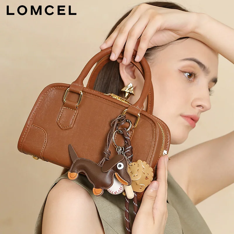 LOMCEL 61 Leather Boston bag - new style for women, suitable for daily commuting, versatile bowling bag, crossbody bag, single