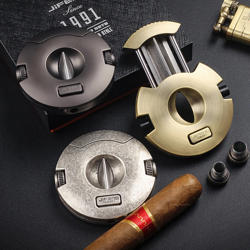Multifunctional Round Cigar Cutter With Double-Headed Hole Puncher, V-Shaped Portable Cigar Knife, V-Shaped Scissors, Men'S Gift