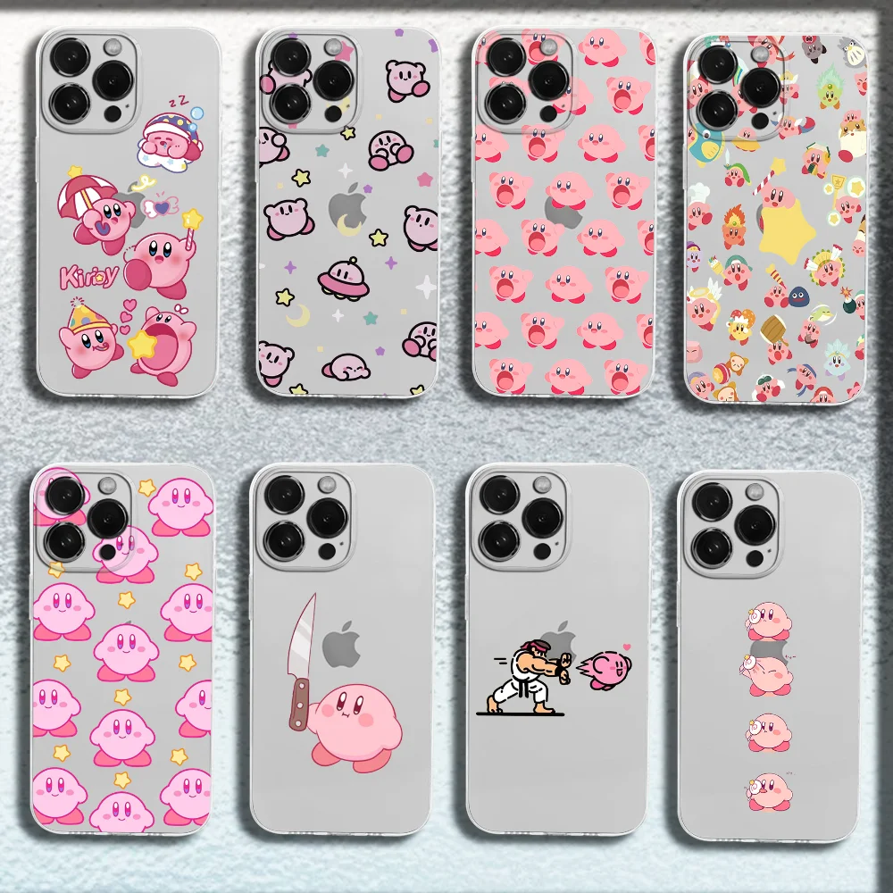 

Game Cartoon Cute K-Kirby Phone Case For iPhone 16,15,14,13,12,11 Plus,Pro,Max,XR,XS,Plus,E,Mini Transparent Soft Cover
