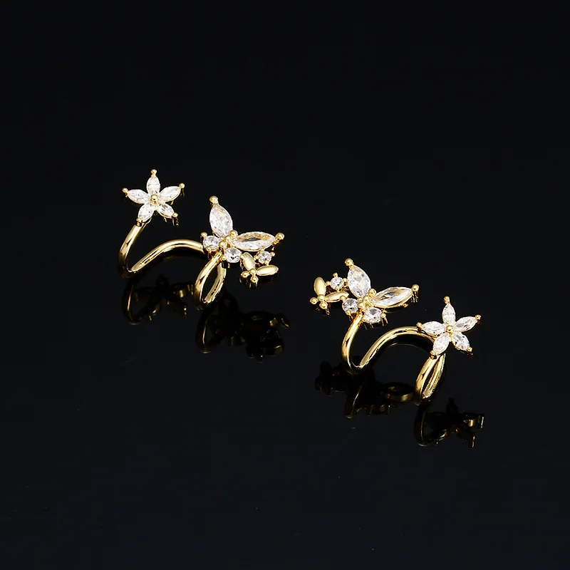 Fashion New Micro-inlaid Butterfly Ear Clips Without Ear Holes Row Earrings Five Petal Flower Jewelry Women Hot Sale image 3