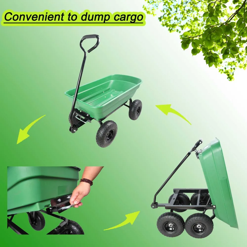 Folding car Poly Garden dump truck with steel frame, 10 inches. Pneumatic tire, 300 lb capacity body 55L  Green