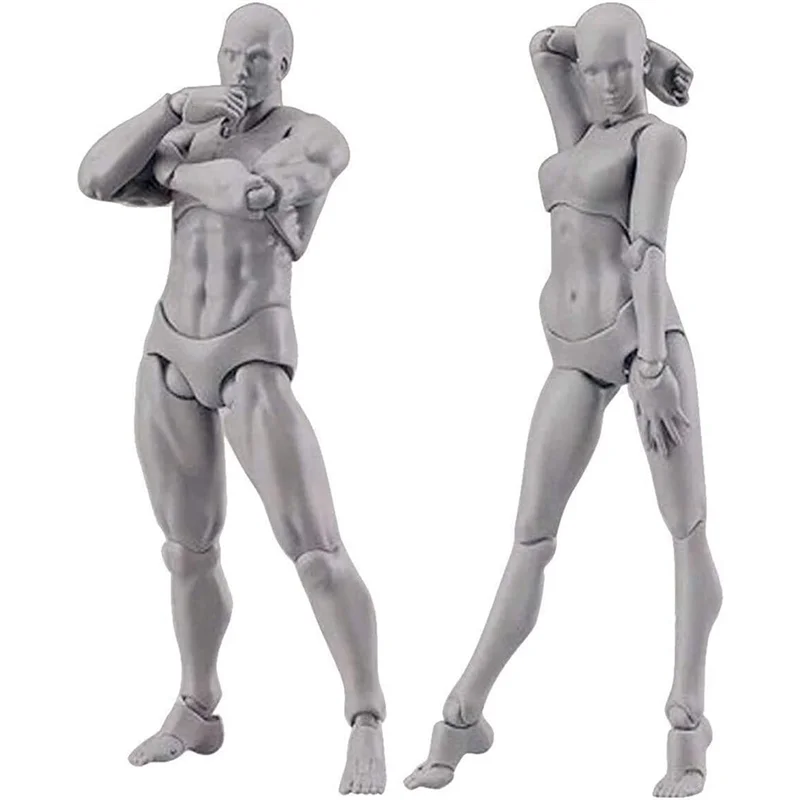 A59T Body Doll, Artists Manikin Blockhead Jointed Mannequin Drawing Figures Male+Female Set (Grey)