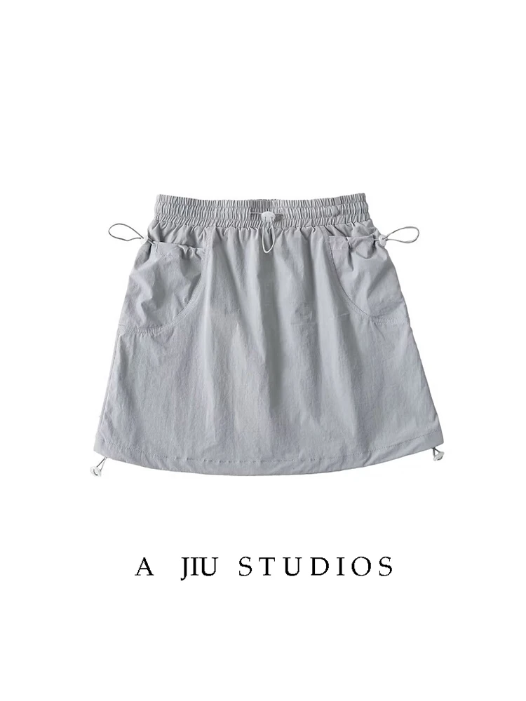 アメリカンレトロワークウェアスカート女性の夏薄い Qui Dry アウトドアスポーツハイウエスト A ラインスカートストリート Sle ピュアカラー