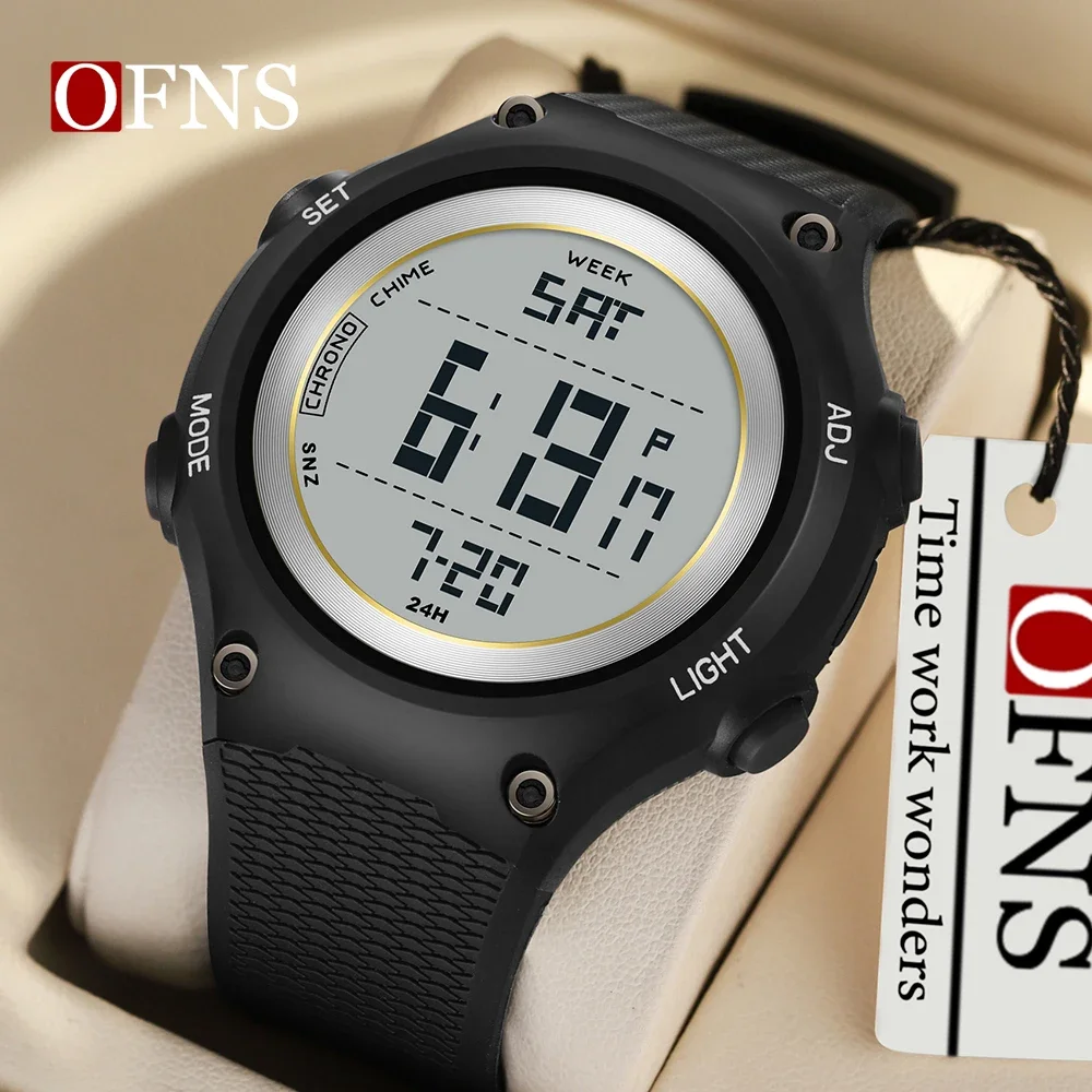 OFNS 2141 New 2024 Fashion Outdoor Sports Multi functional Waterproof Digital Movement LED Electronic Stop Watch Men's Watch