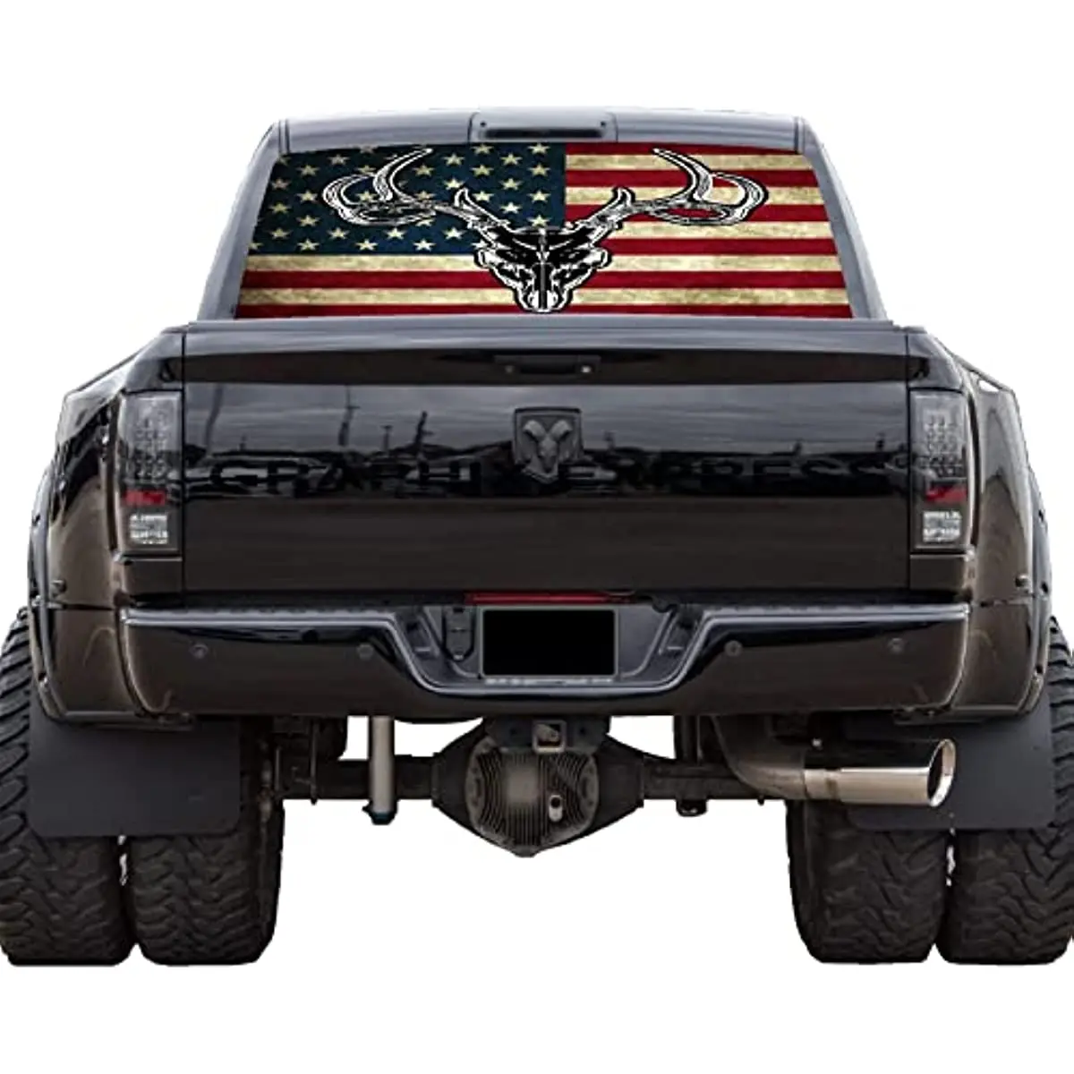 GRAPHIX EXPRESS Truck Back Window Graphics - Deer Hunter Skull Flag Decal (P533) - Hunting American Flag - Universal See Through