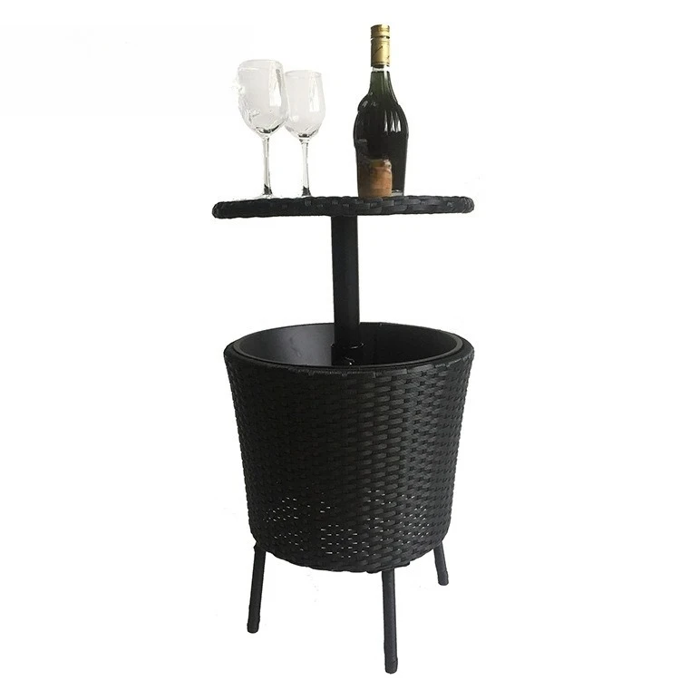 Four-legged stand outdoor ice bucket table, pool refrigerated beverage ice wine dispenser, rattan ice bucket black bar table