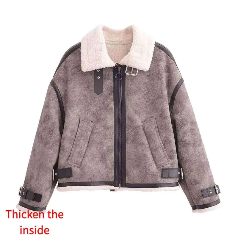 

New Christmas Clothes New Synthetic Sheepskin Women's Coat Thickened Thermal Bomber Jacket Y2K Lapel Vintage Winter Fashion