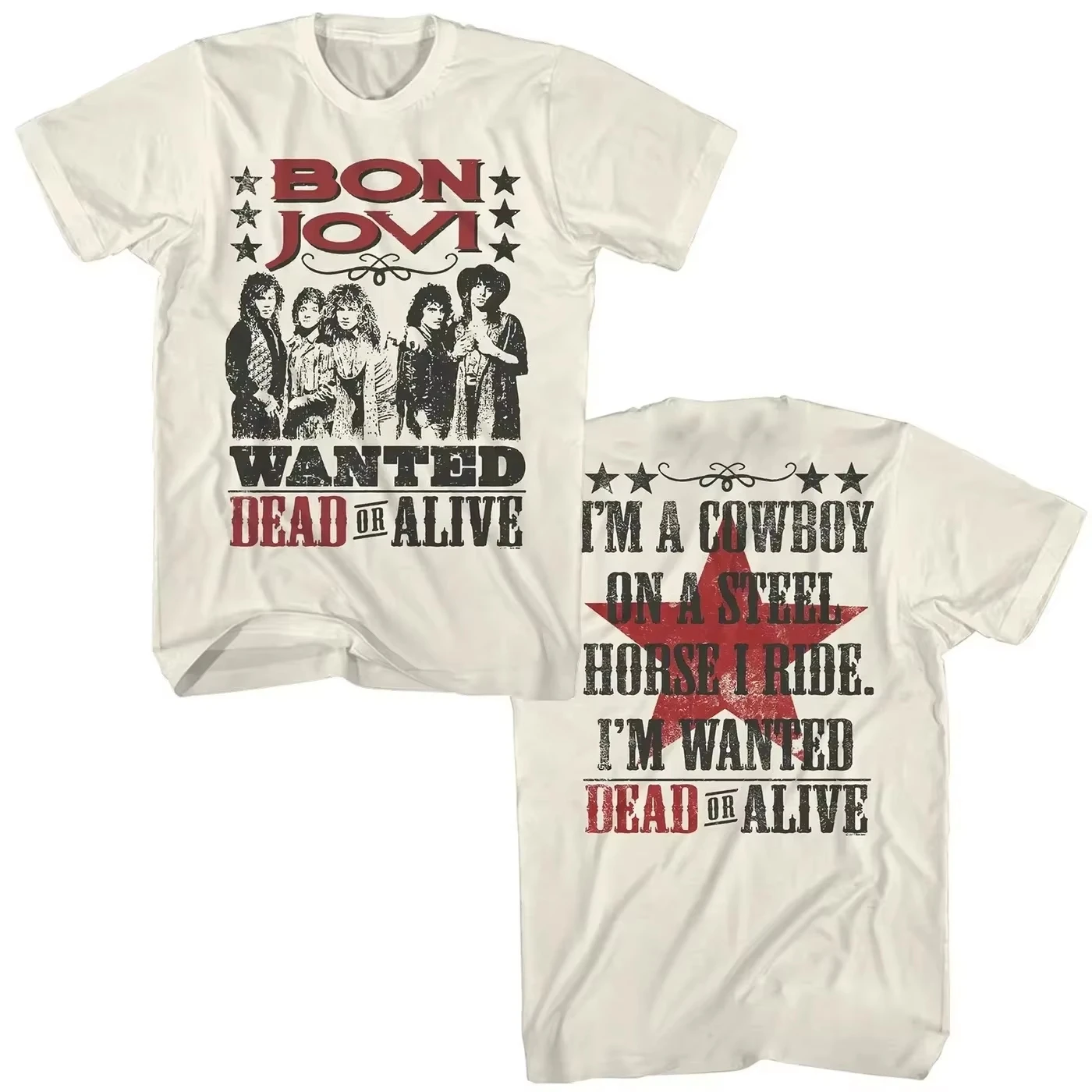 Bon Jovi Steel Horse Cowboy Lyric Back Print Rock Music Cotton T Shirt Loose Fit Women And Men T-Shirt