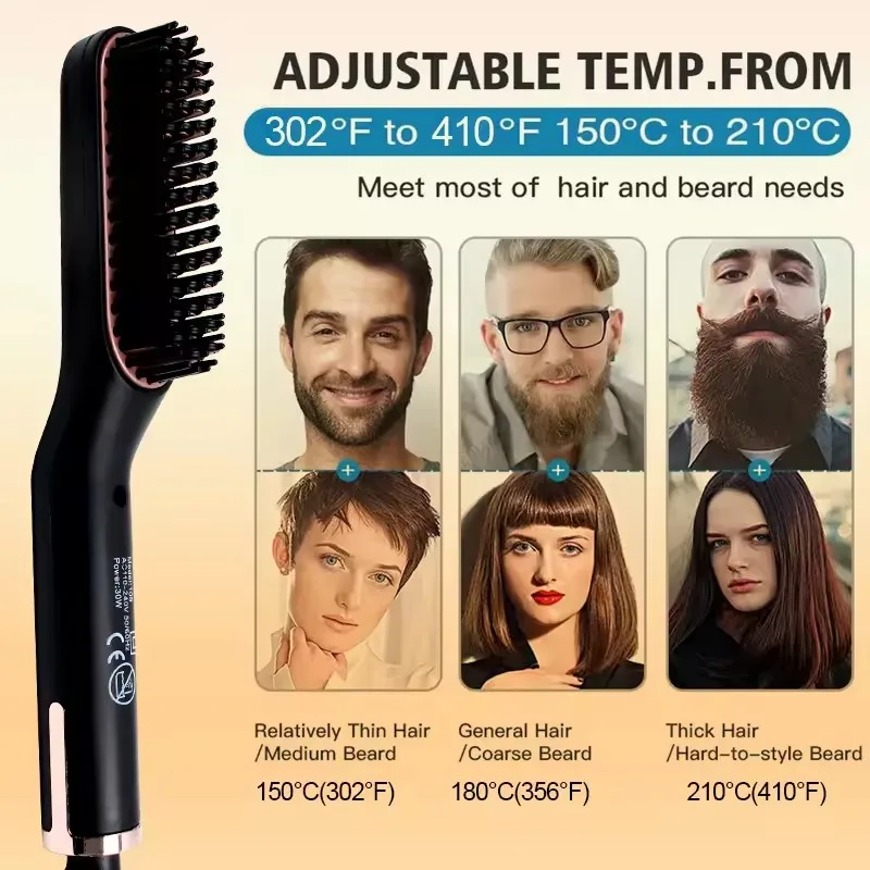 

Portable Electric Beard Heated Straightener Curler Brush PTC Heating Straightening Men Quick Hair Styler Anti-Scald Ceramic Comb