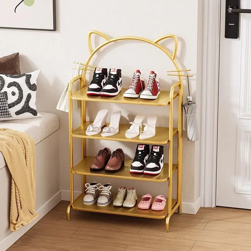 Light Luxury 4 Tier Metal Shoe Rack Space Saving Shoe Stand Sturdy Shelf Organizer for Entryway Home Decor Shoe Storage Cabinet