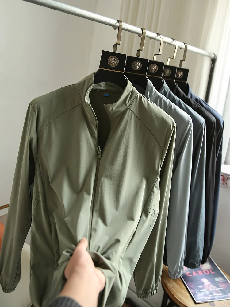 

Men's Spring Summer Thin Qui Dry Breathable Four-Dimensional Elastic Sports Casual Sun Protection Skin Jaet Stand Collar ...