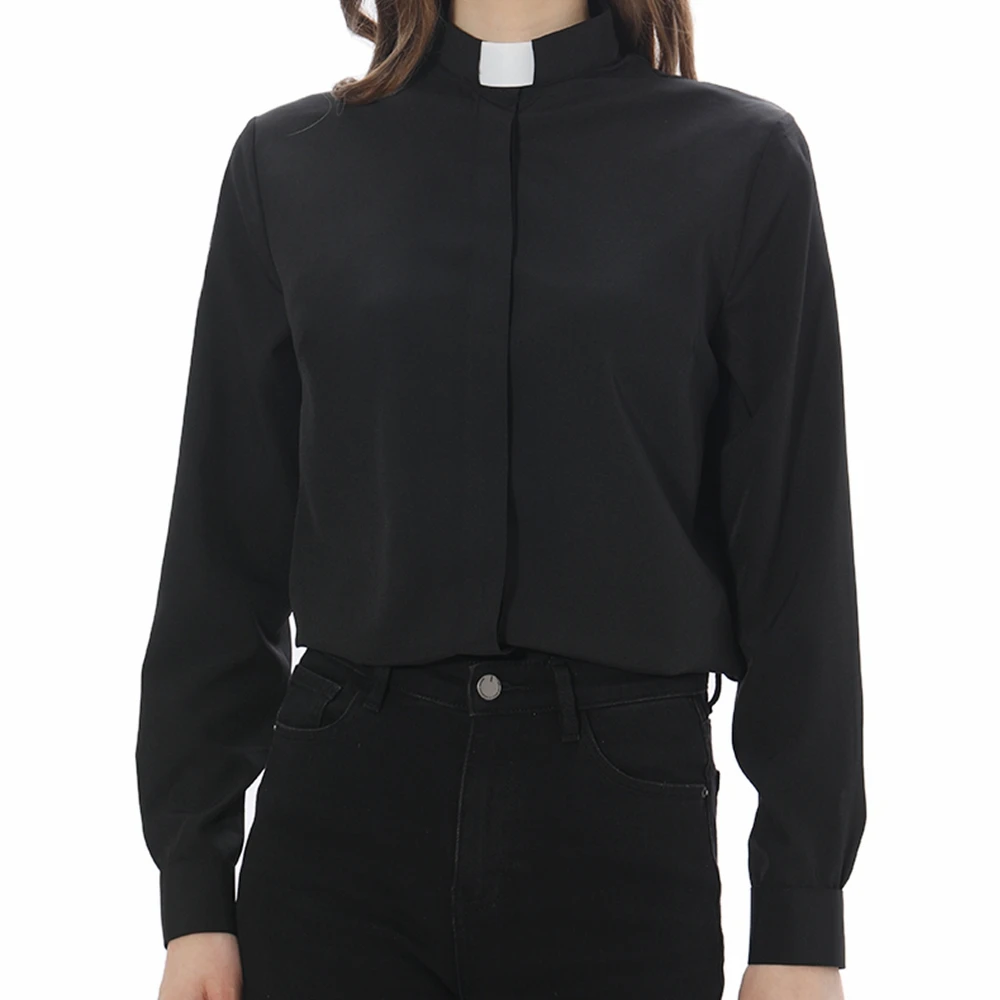 Uniforme de camisa de sacerdote para mujer, cuello de lengüeta de clero, disfraz de Pastor de Iglesia Católica