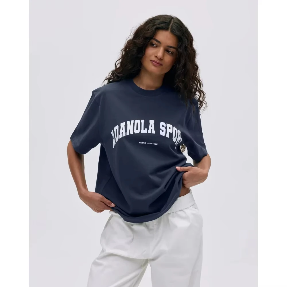 

2025 New Summer British Fashion Sports Brand Adanola Women's Cotton Printed Crew Neck T-Shirt Loose