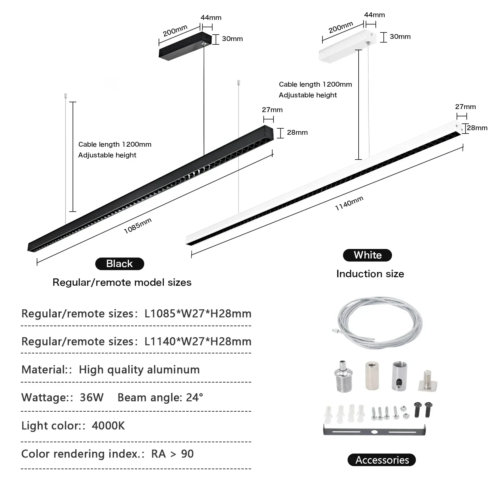 36W 4000K Moderna Lampada a sospensione a LED a striscia lunga Tavolo da pranzo Lampadario a sospensione per soggiorno Sala da pranzo Apparecchio di illuminazione da cucina