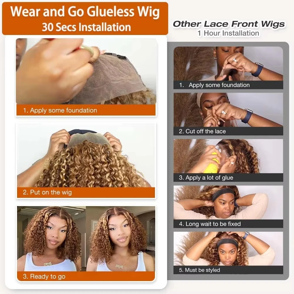 تسليط الضوء على غلويليس مجعد بوب شعر مستعار شعر الإنسان 100% جاهز لارتداء 5x5 Hd الدانتيل إغلاق موجة عميقة مجعد شعر بشري حقيقي شعر مستعار للنساء