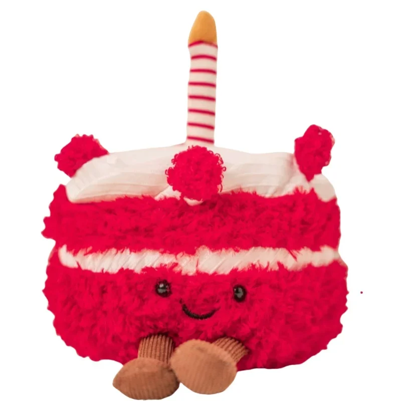 Lifelike Red Cake Plush Toys Cute Stuffed Ice Cream Snack Plush Birthday Cake Candle Party Decor Gift for Kids Baby