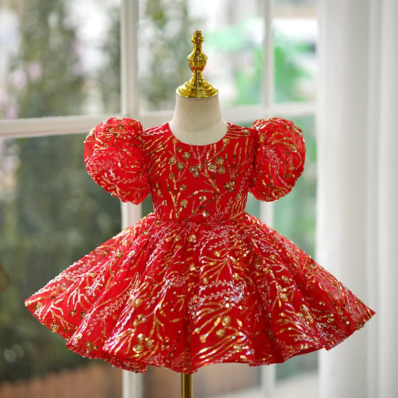 Elegant socialite gorgeous girl dress red sequin birthday dance party dress for girls graduation banquet evening dress clothing