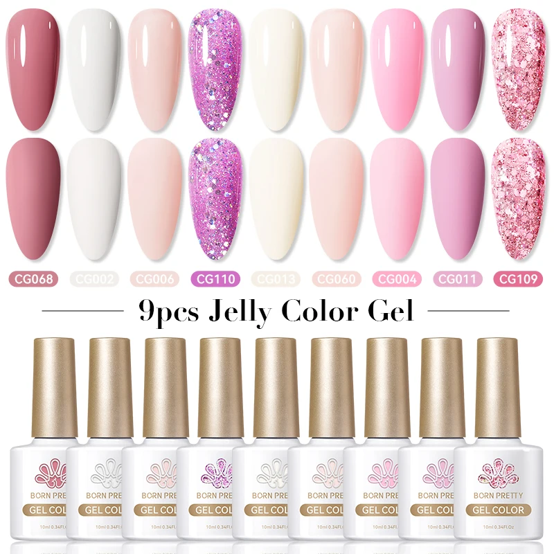 본 프리티 9종 와인 레드 젤 네일 폴리쉬 세트, 세미 퍼머넌트 쏙 오프 UV LED 바니쉬 네일 살롱 용품 세트 키트