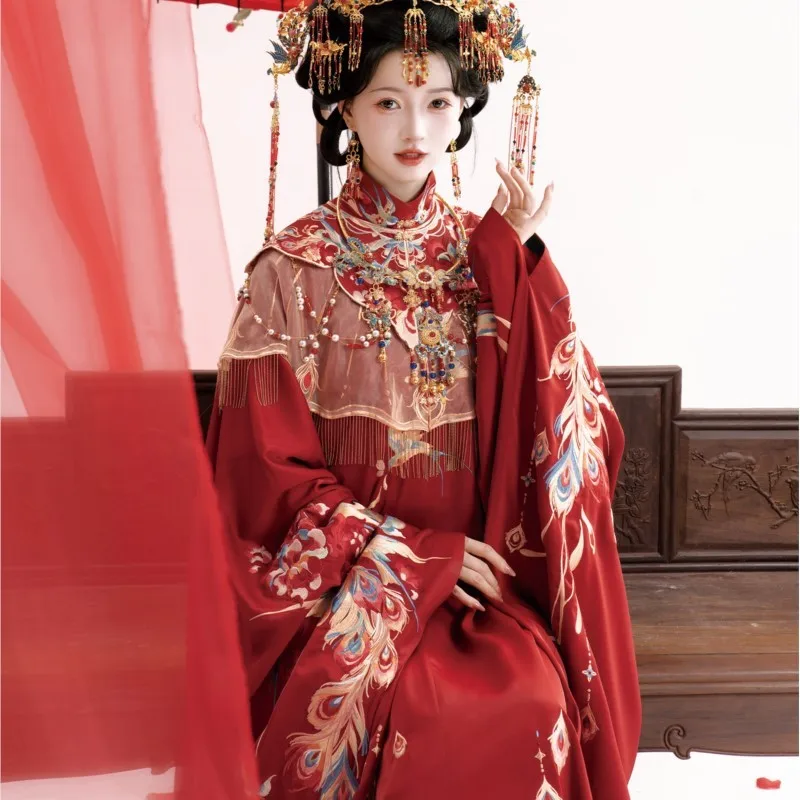Vêtements de cérémonie Hanfu de style chinois sur mesure, tenue de grillage, vêtements rouges lourds