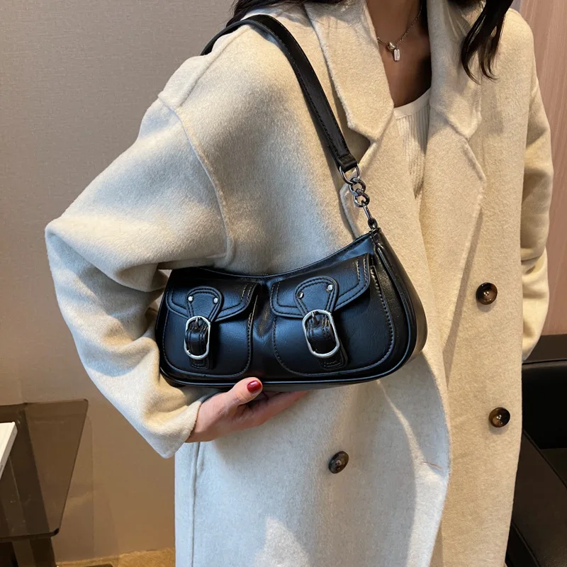 

Fashion Leather Shoulder Armpit Bag for Women 2024 Tend Female Simple Small Pocket Design Underarm Handbags and Purses