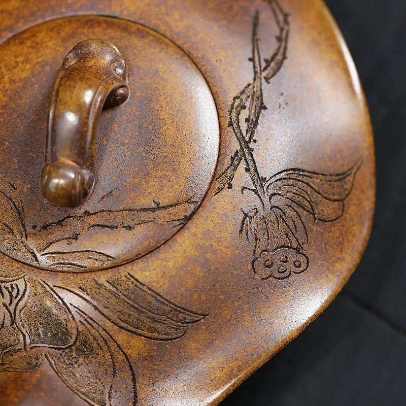 410ml Lotus Leaf Yixing Handmade Purple Clay Teapot, Dragon Bone,raw Ore, Gold Sand,tea Pot, Kung Fu Tea Set