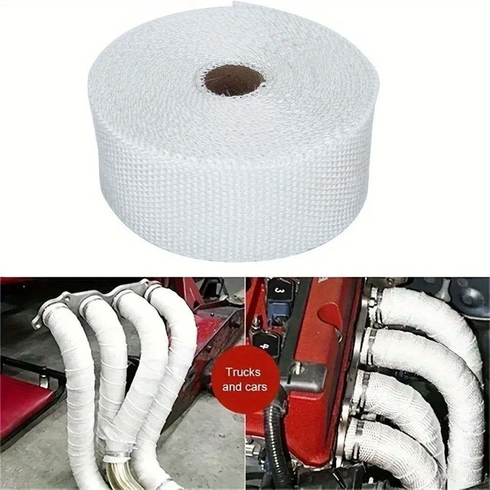 A roll of white heat-resistant cloth for motorcycle and car exhaust pipe modification, measuring 10 meters in length, 50 millime