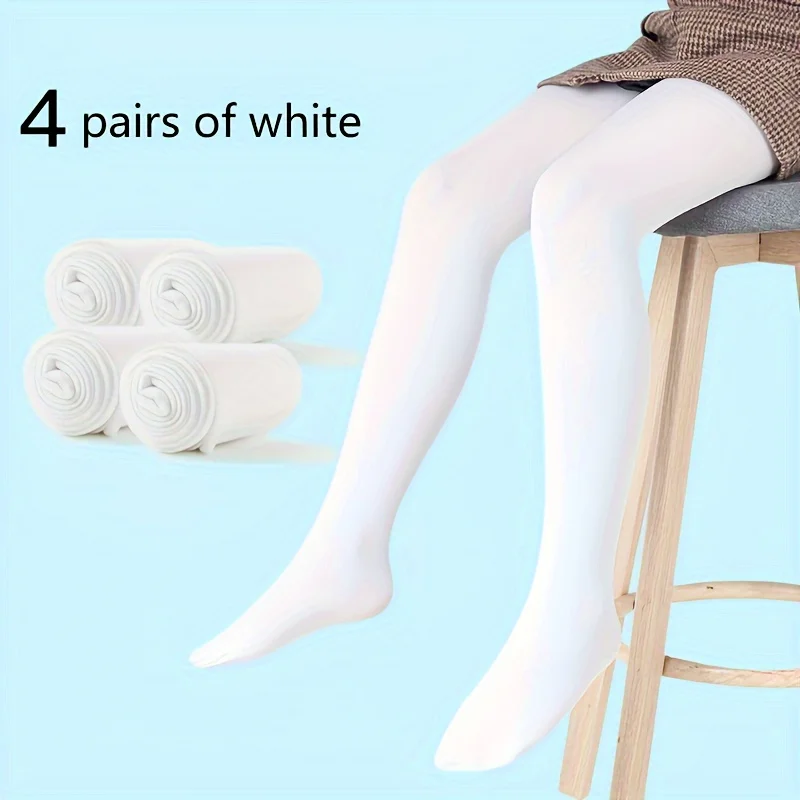 4 Pairs of Children's Pantyhose Spring Thin Summer White Leggings for Students Practice Dancing Girls Dance Socks