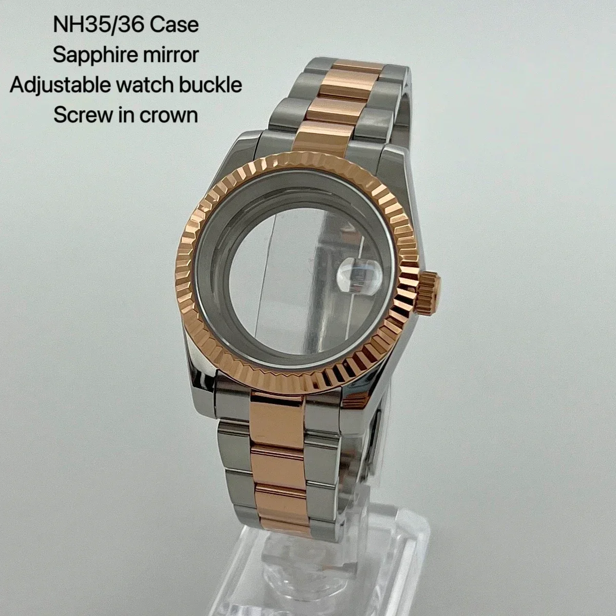 Silver rose 36mm/39mm NH35 case oyster jubilee president watch strap sapphire glass watch for MOD Datejust NH35 NH36 movement,