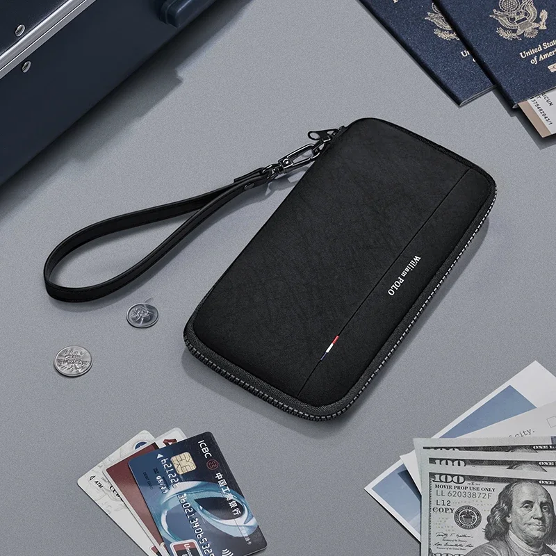 WILLIAMPOLO Travel Passport Wallet Multi-Function RFID Family Passport Holder Trip Document Organizer Credit Card Package Purse