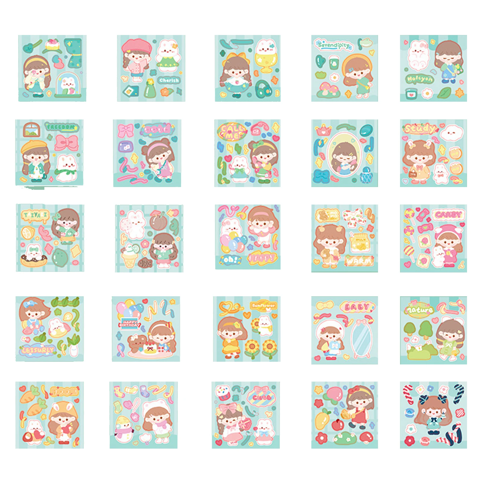 25Pcs/Set Kawaii Journal Sticker PET Stationery Scrapbooking Diary Adhesive Stickers Personalized Decoration Phone Stickers