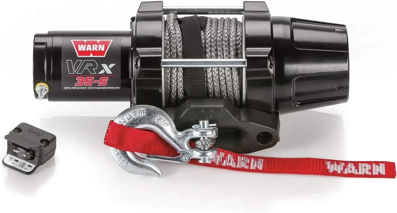 

WARN 101030 VRX 35-S Winch with Handlebar Mounted Switch and Synthetic Rope: 3/16" Diameter x 50' Length, (3,500 lb) Capacity