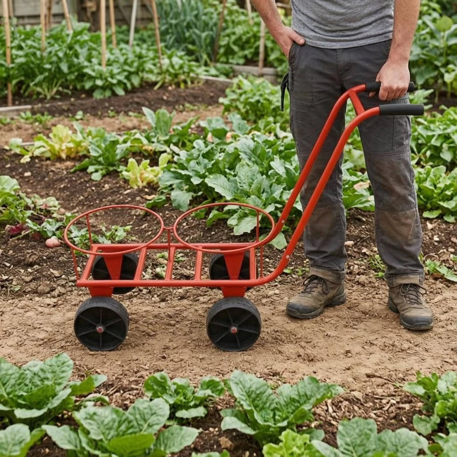

Fruit Picking Vehicle Red Vegetable Picking Vehicle Garden Tool Metal Hollow Frame for Orchards, Gardens