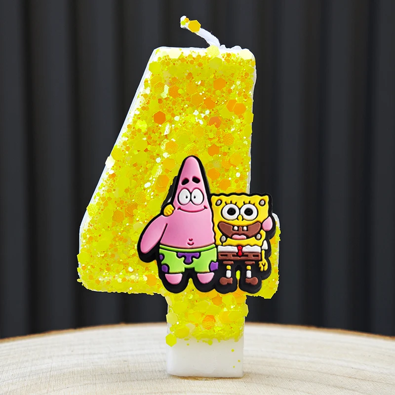 شمعة سبونجبوب اللطيفة رقم الرسوم المتحركة 0-9 لوازم تزيين كعكة عيد ميلاد الأطفال لوازم إكسسوارات الحفلات الكرتونية اللطيفة