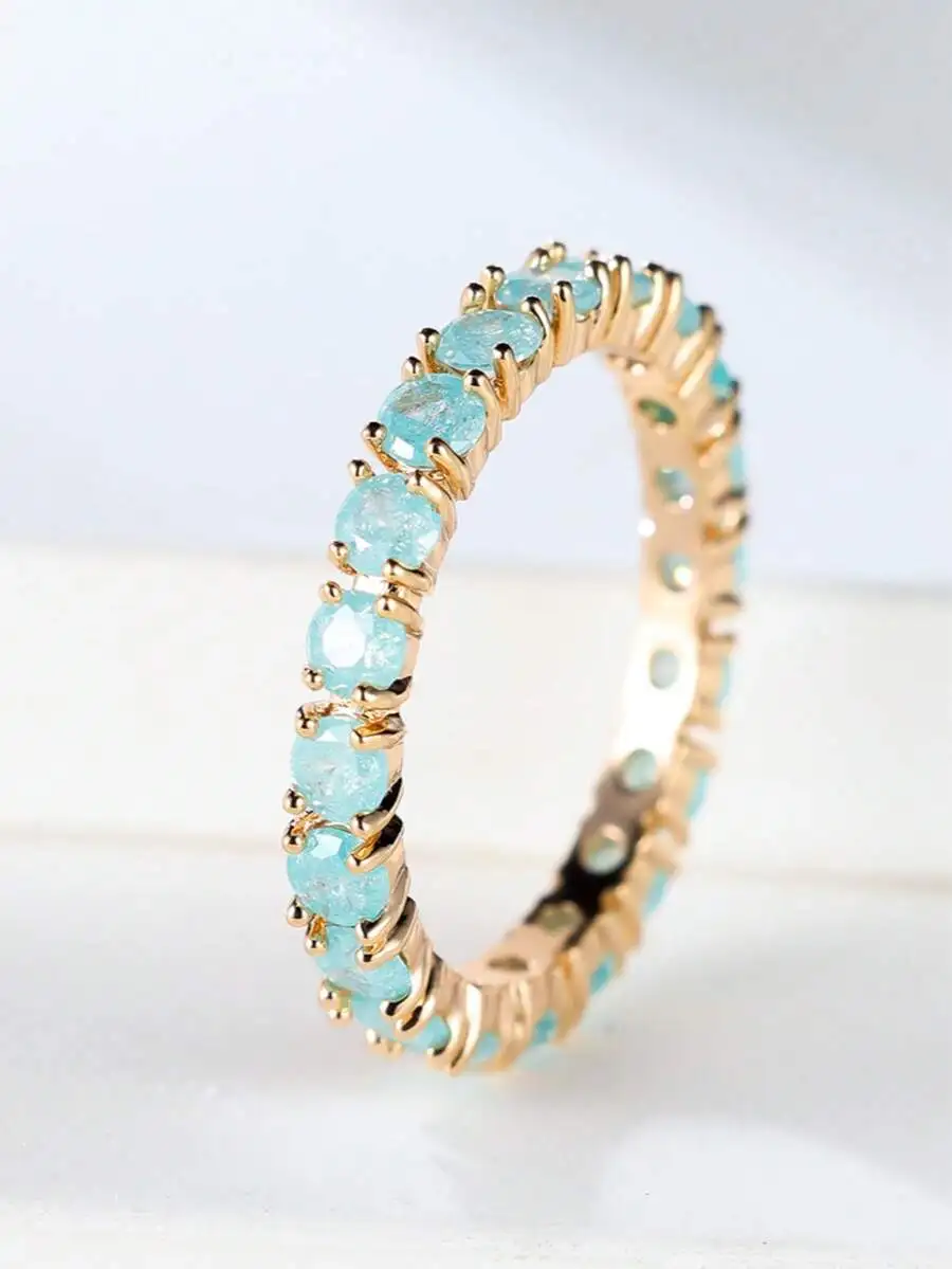 

Womens Aquamarine Stone Eternity Ring With Prong Setting