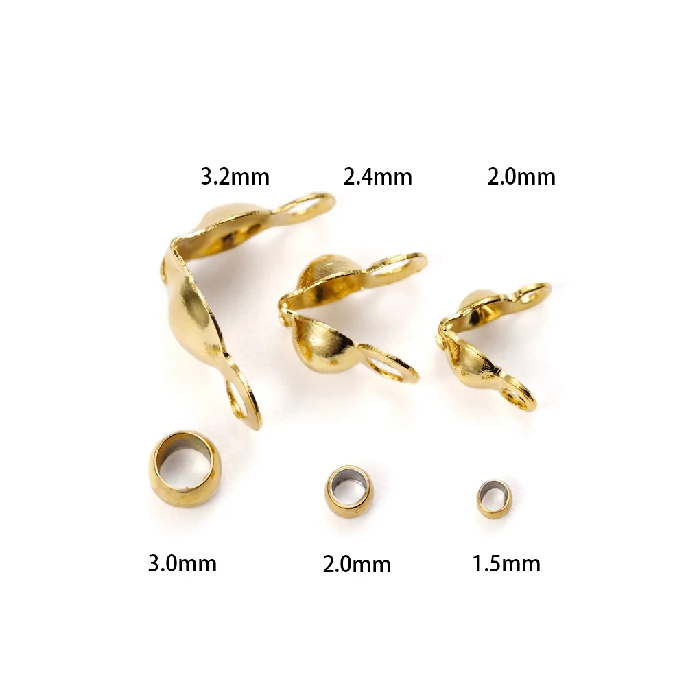 50Sets Stainless Steel Gold Color Connector Clasp Crimp End Beads for DIY Bracelet Necklace Chains Jewelry Making Accessories