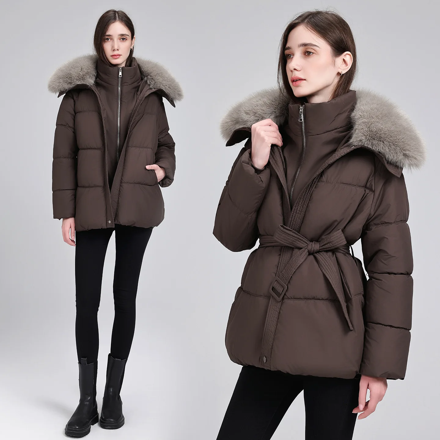 New Women Parkas Winter Cotton Padded Jacket Coat Fake Two-piece Large Fur Collar Thick Warm Down Cotton Jacket Female Outerwear